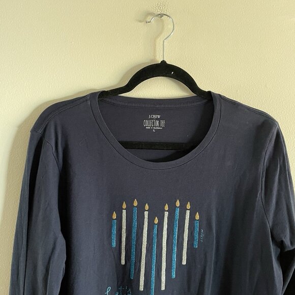 J.Crew Factory Sz L Menorah Candles Heart Lets Get Lit Graphic Collector Tee NWT - Picture 4 of 9